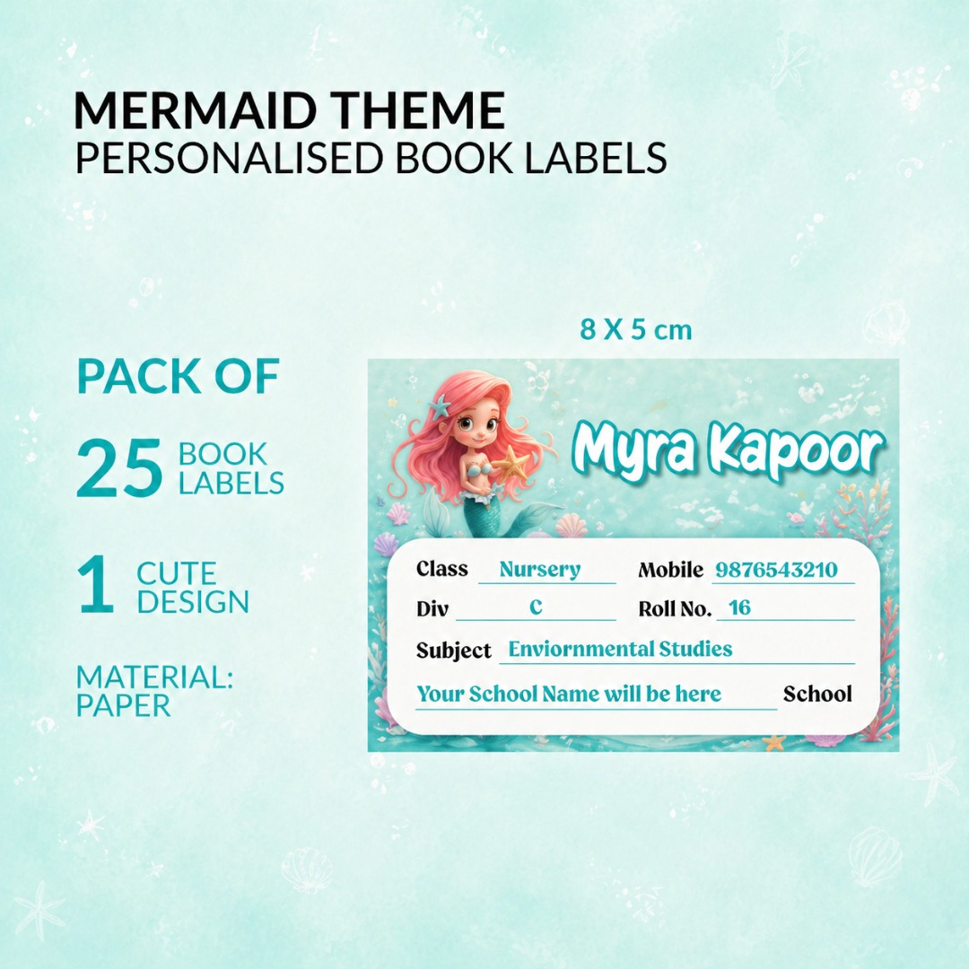 Mermaid Theme Personalized Book Labels