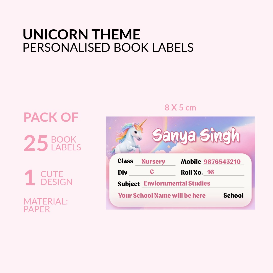 Unicorn Theme Personalized Book Labels