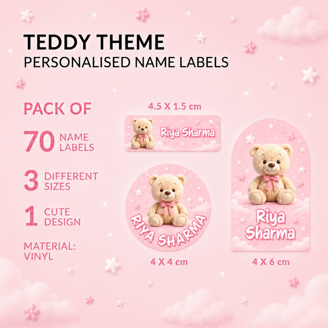 Teddy Theme Personalized Name Stickers for School Kids