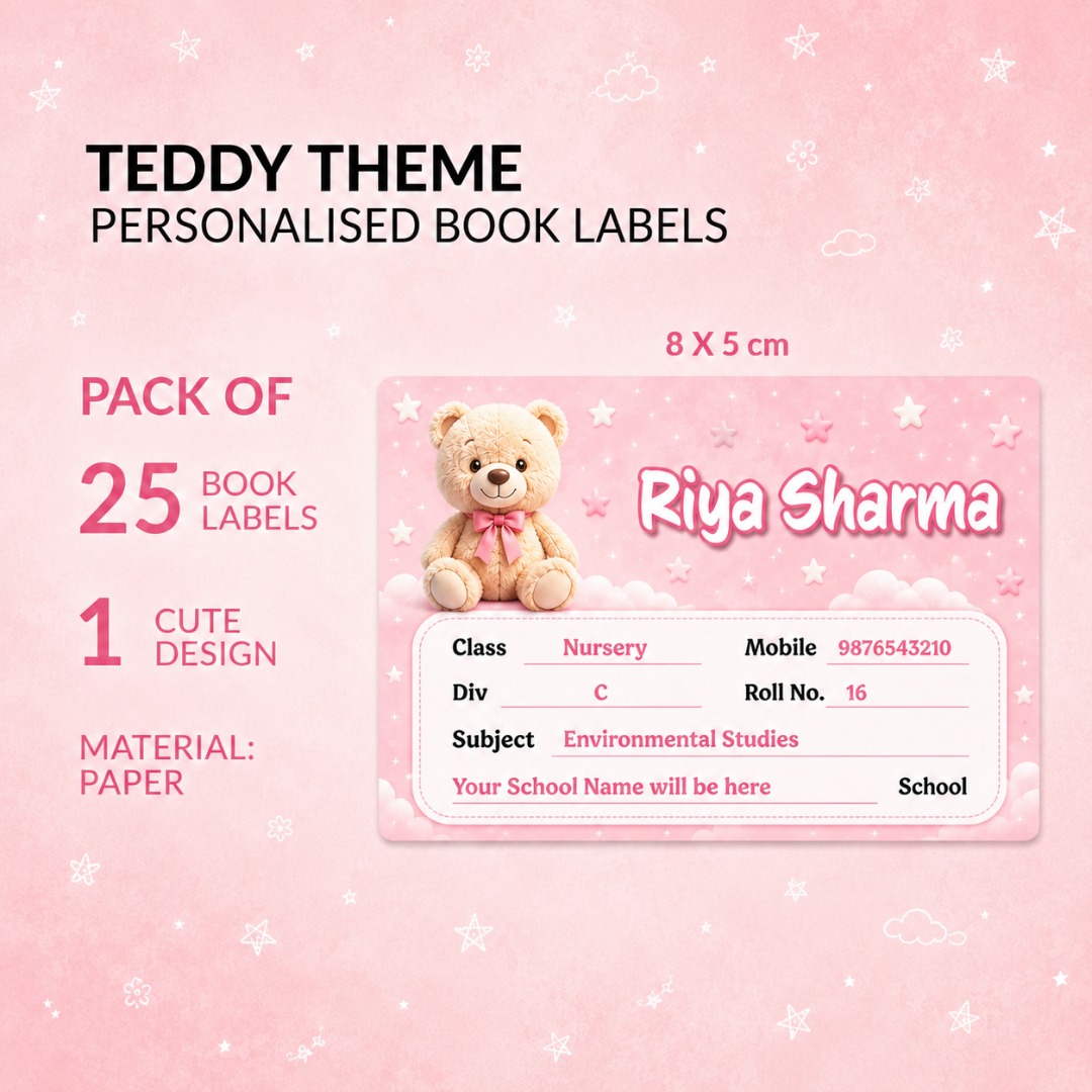 Teddy Theme Personalized Book Labels for School Kids