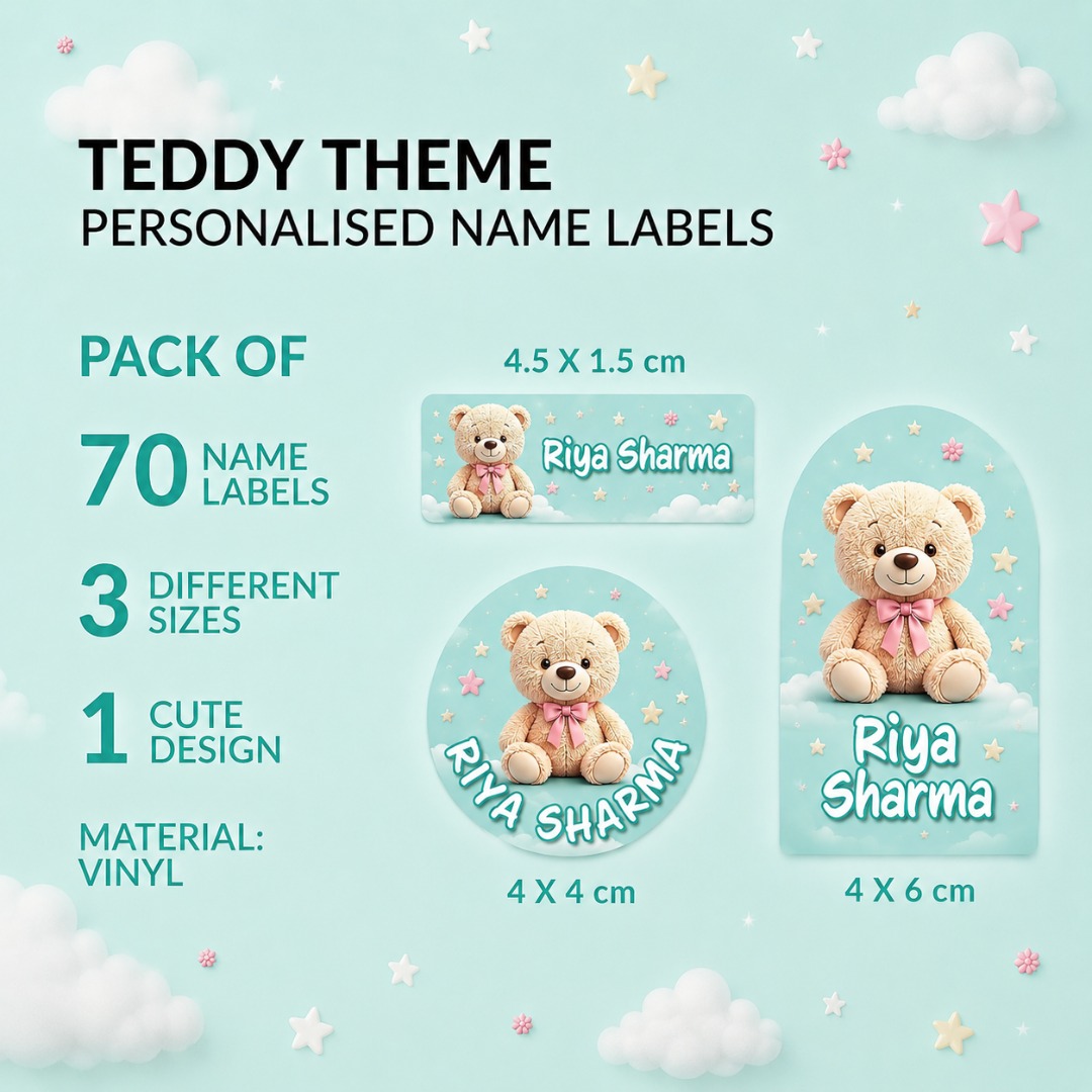 Teddy Theme Personalized Name Stickers for Kids