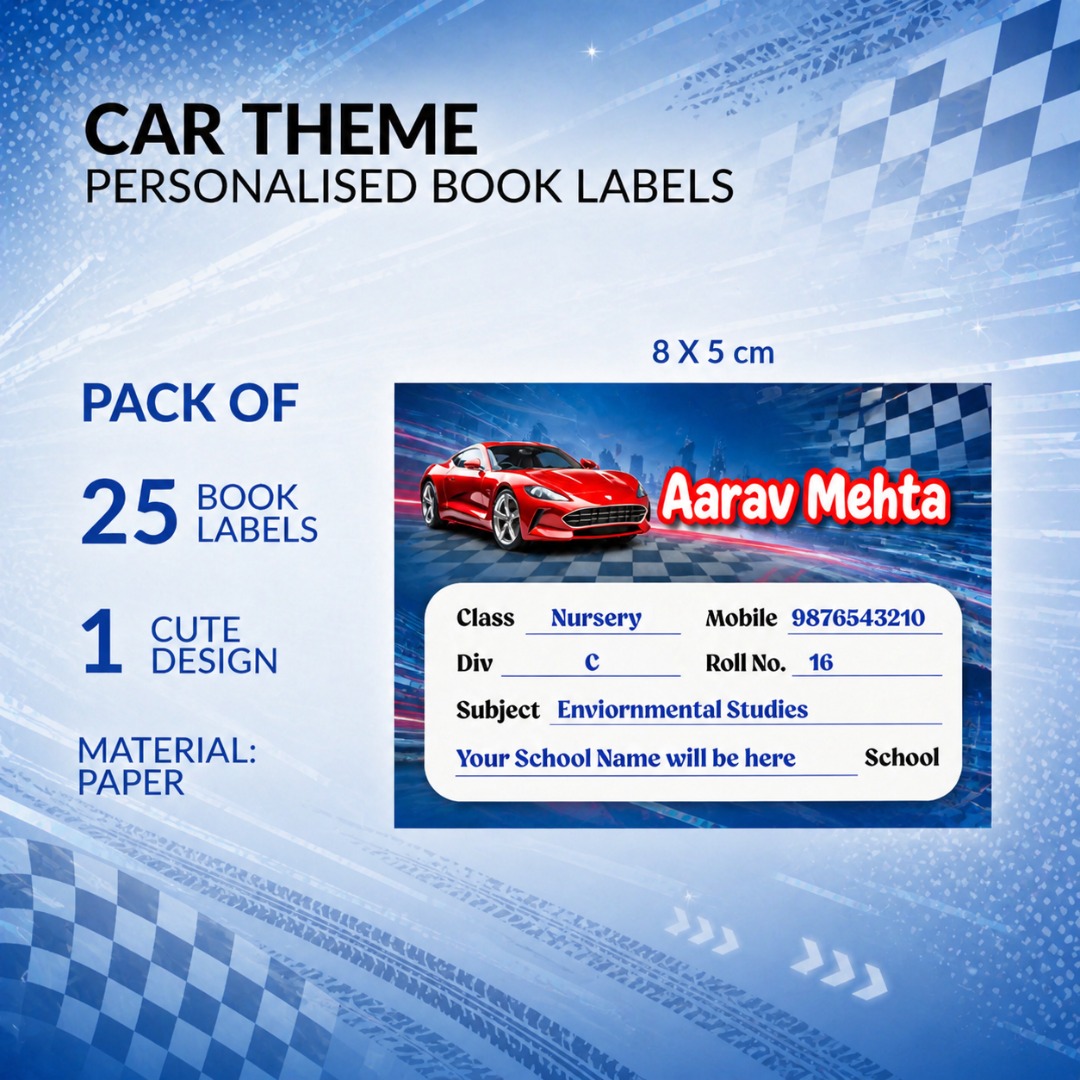 Red Car Theme Personalized Book Labels