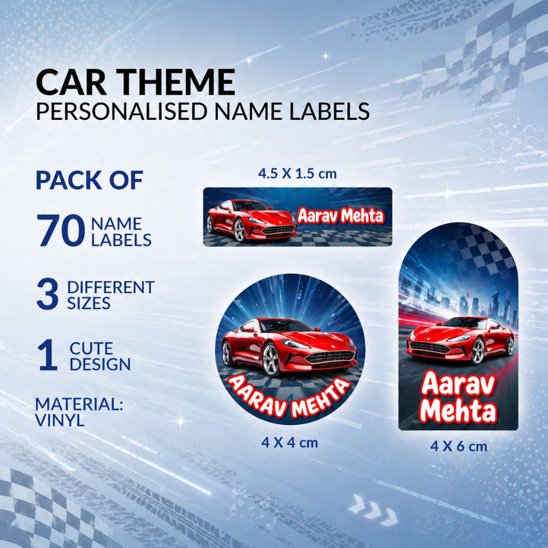 Red Car Theme Personalized Name Labels