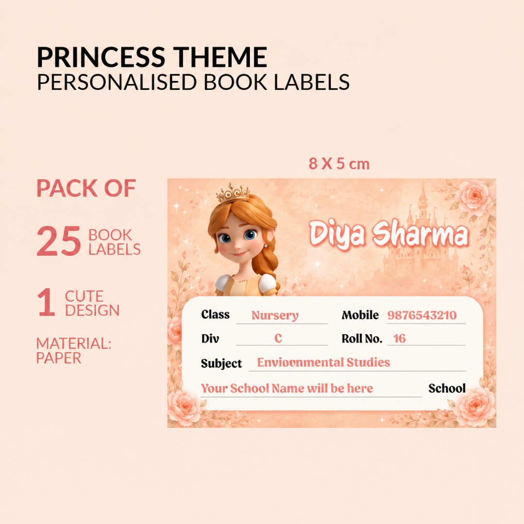 Princess Theme personalised book labels for kids